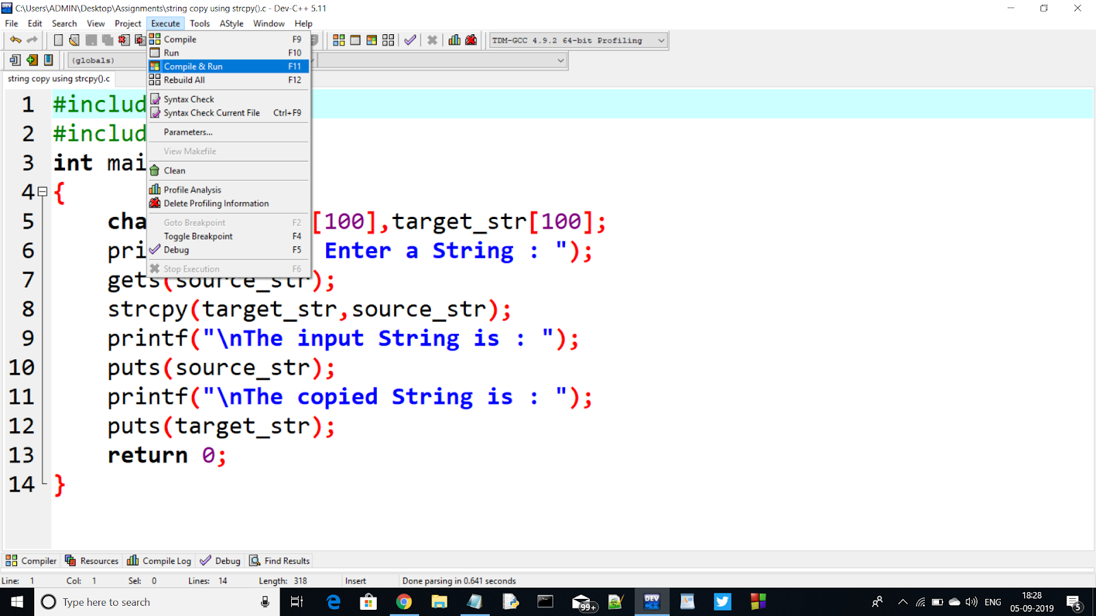 String Copy using strcpy() in C-Language