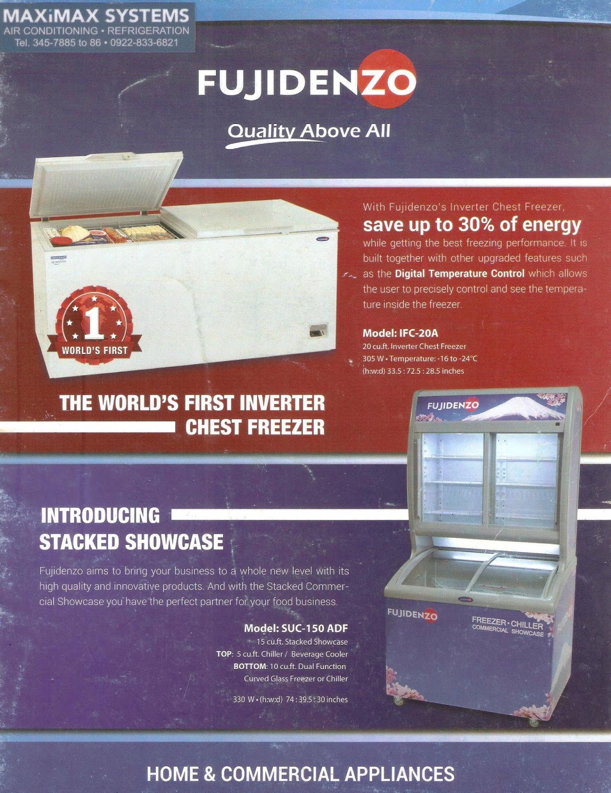 FUJIDENZO CHEST FREEZER INVERTER & STACKED SHOWCASE
