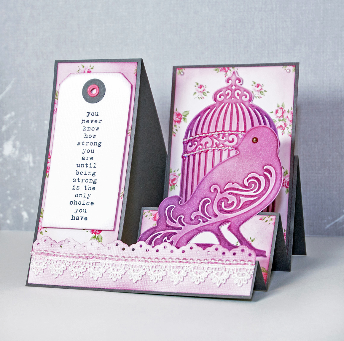 Tri step card with embossed embellishments