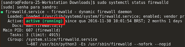 Firewall ativo no Fedora 25 Workstation