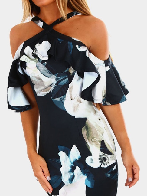 Halter Floral Bodycon Dress -Summer sale price:US$19.95 