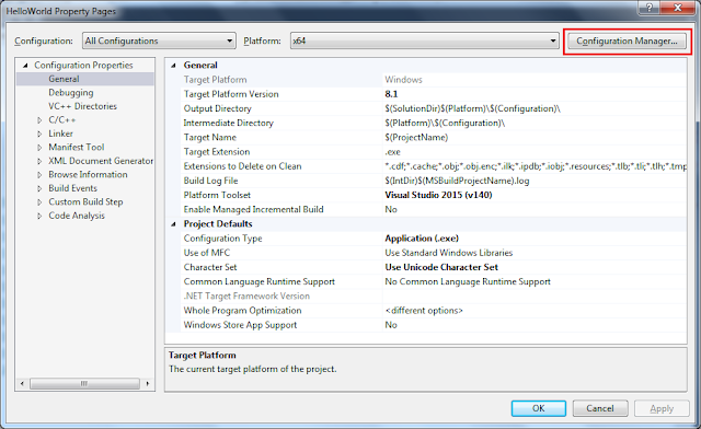 Opening the Configuration Manager of the Visual Studio Project