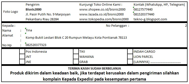 Aplikasi cetak alamat pengiriman