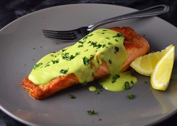Pan-Seared Salmon With Creamy Avocado Sauce Pan-Seared Salmon With Creamy Avocado Sauce