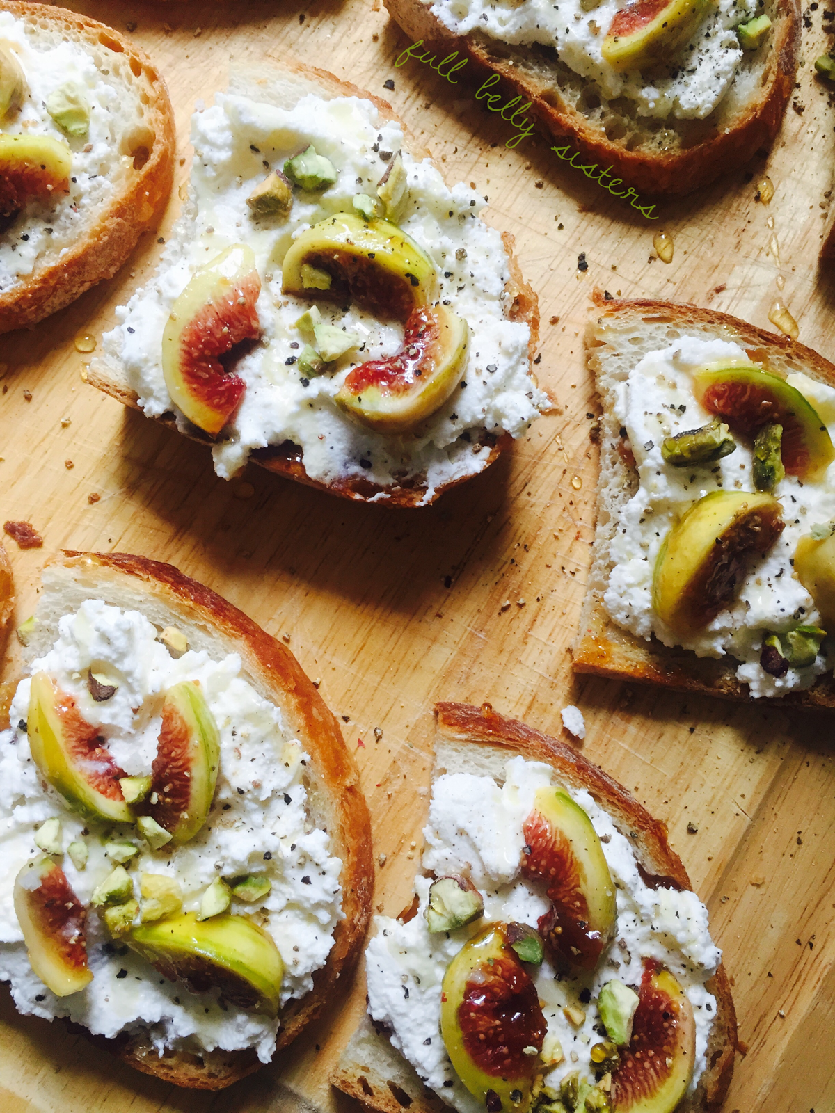 Roasted Fig, Ricotta, Pistachio & Honey Crostini