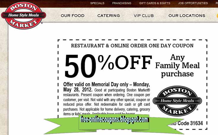 Boston marketplace coupon code photograph regarding Printable Boston Market Coupons called Boston marketplace coupon code