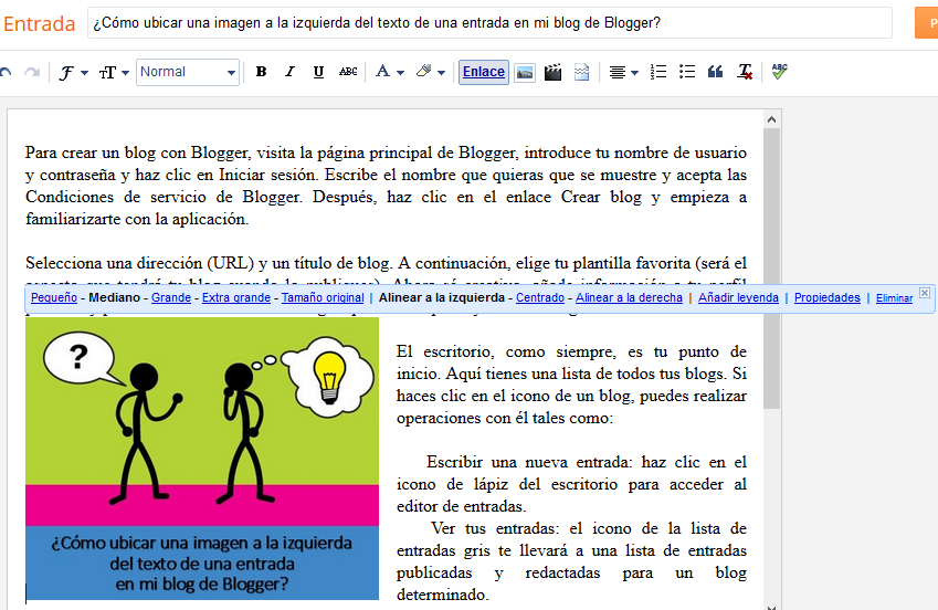 ¿Cómo ubicar una imagen a la izquierda del texto de una entrada en mi blog de Blogger?