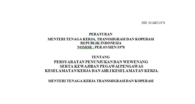 PERMEN No 3 Tahun 1978 PERMEN No 3 Tahun 1978