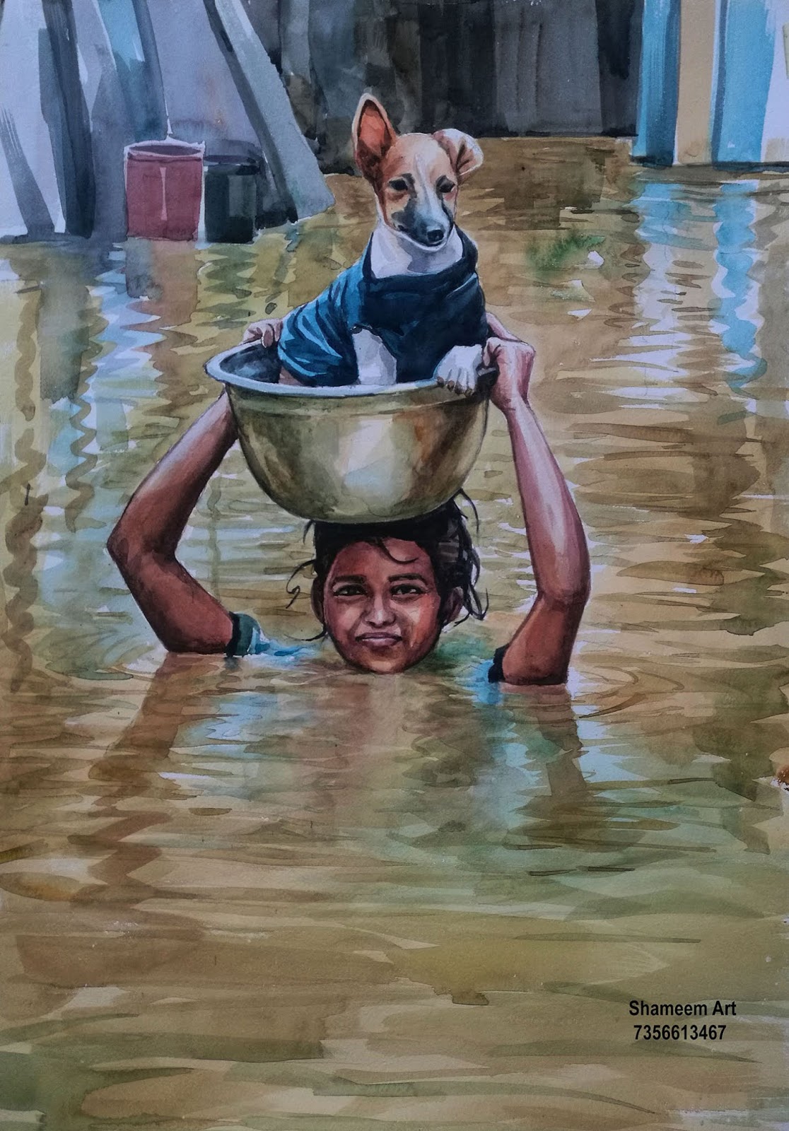 Creative Artist. Shameem kerala flood village girl