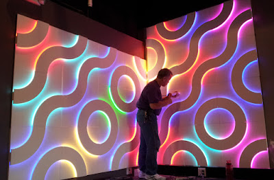 Textured 3d walls paneling idea with led lighting in different colors for wall art Textured 3d walls paneling idea with led lighting in different colors for wall art