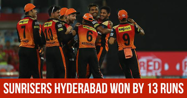 Sunrisers Hyderabad won by 13 Runs