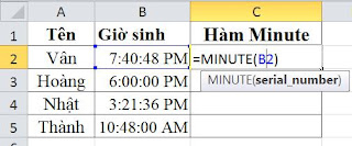 tinhoccoban.net - Hàm Minute trong Excel