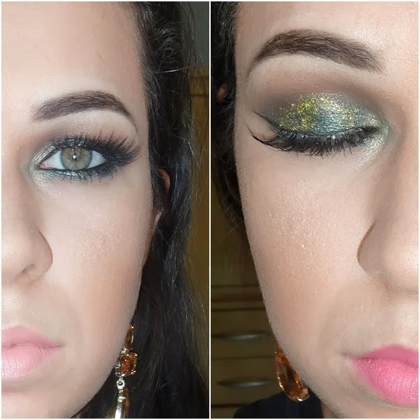 Maquiagem verde esmeralda com glitter Maquiagem verde esmeralda com glitter
