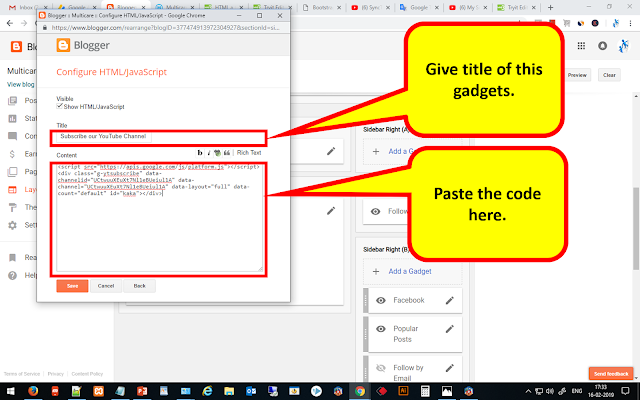 How to add YouTube subscribe button on your Blog