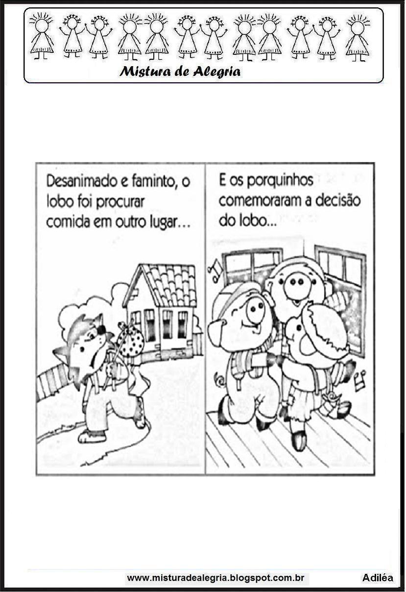 HISTÓRIA DOS TRÊS PORQUINHOS,LIVRO PARA IMPRIMIR E COLORIR - Mistura de