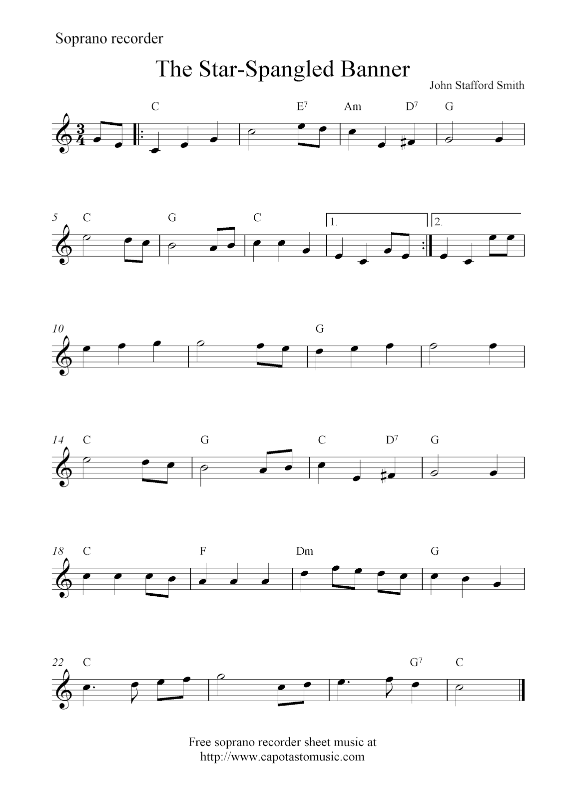 Star Spangled Banner Notes For Clarinet 121