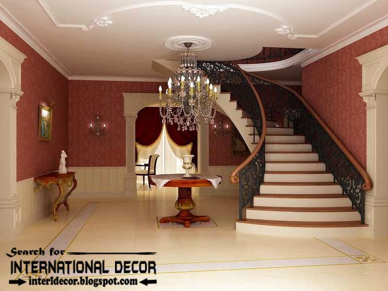 classic English style in the interior, English interior staircase and ceiling moldings