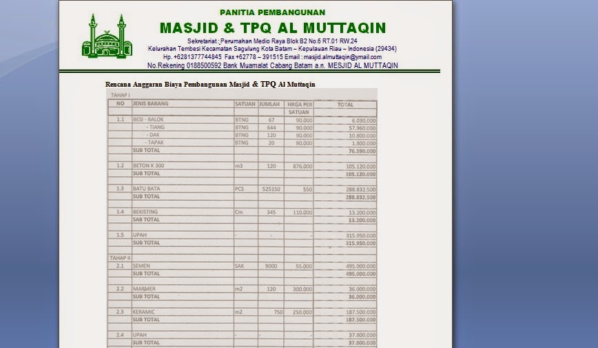 Contoh Proposal Pembangunan Masjid
