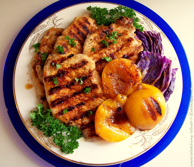 Watching What I Eat Grilled Pork Chops, Peaches & Cabbage Loving my
