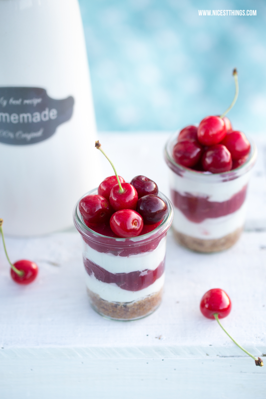 Food Photography Cherry Cheesecake in a Jar Milk Bottle