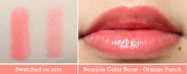 Bourjois Color Boost Glossy Finish Lipstick - Orange Punch swatches