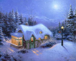 christmas wallpapers desktop cottage snow backgrounds background winter scenes screensavers holiday scene cabin scenery night xmas animated santa tree lights