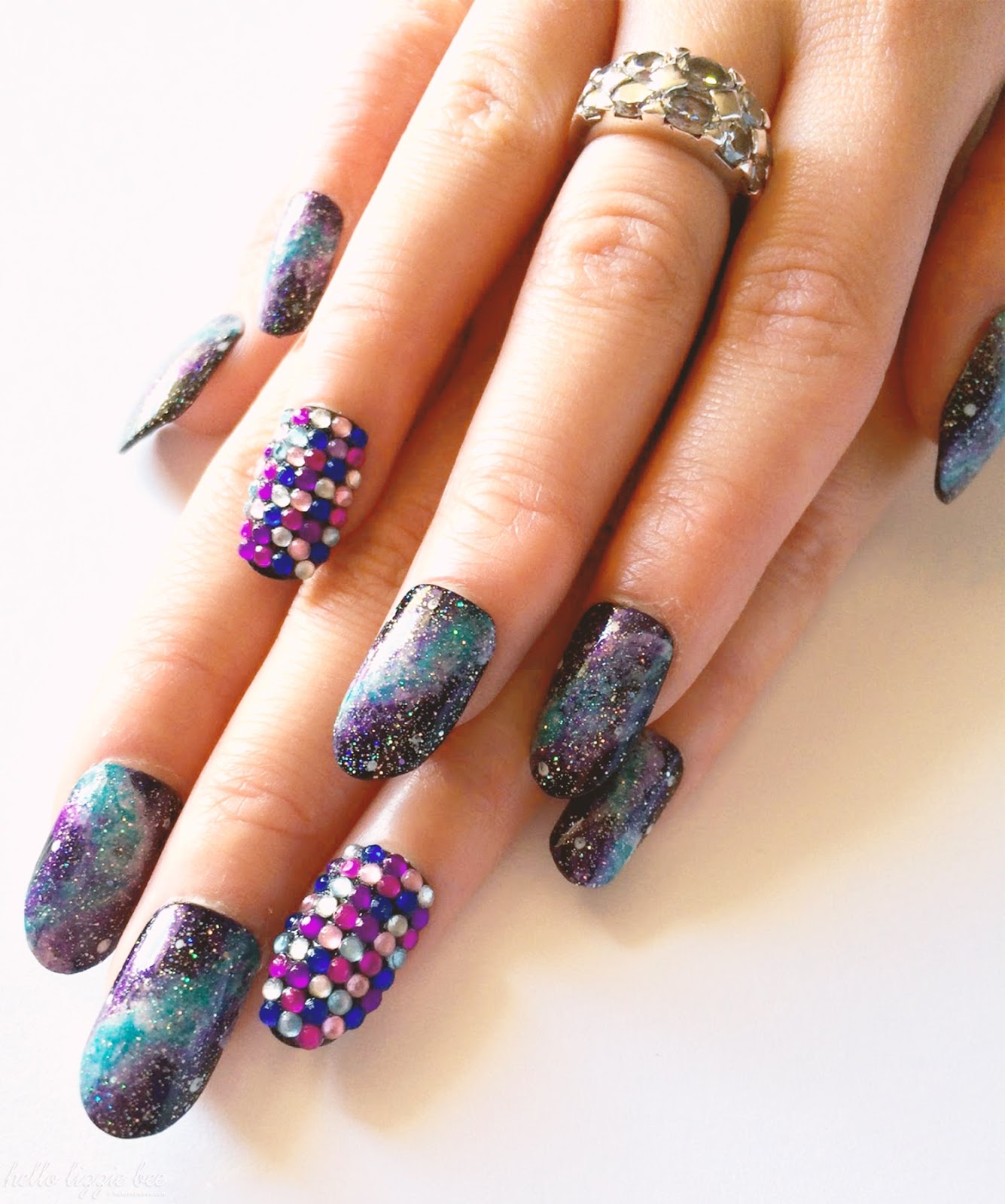 galaxy nails, galaxy nail art, gyaru nails