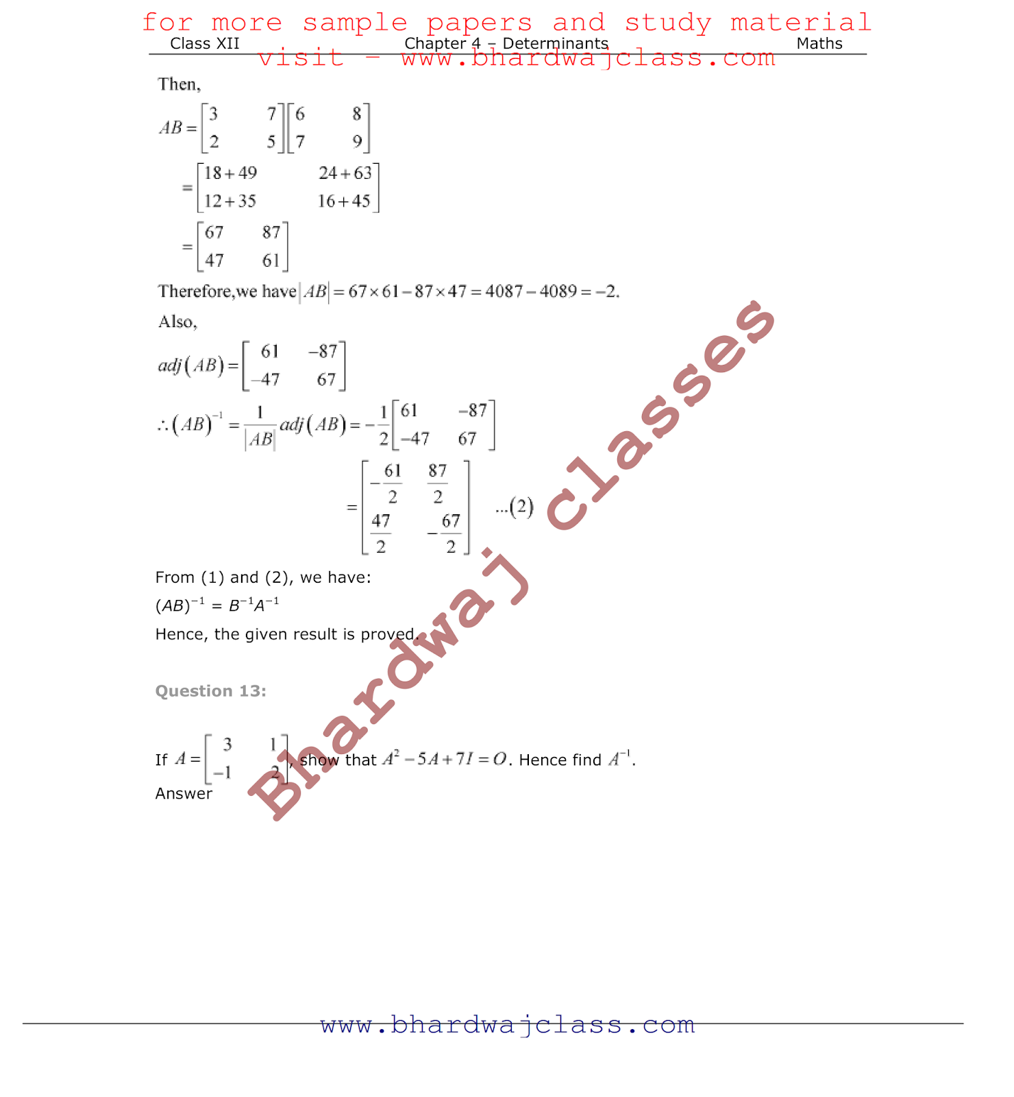 Class 12 Maths NCERT Solution Chapter 4 Class 12 Maths NCERT Solution Chapter 4