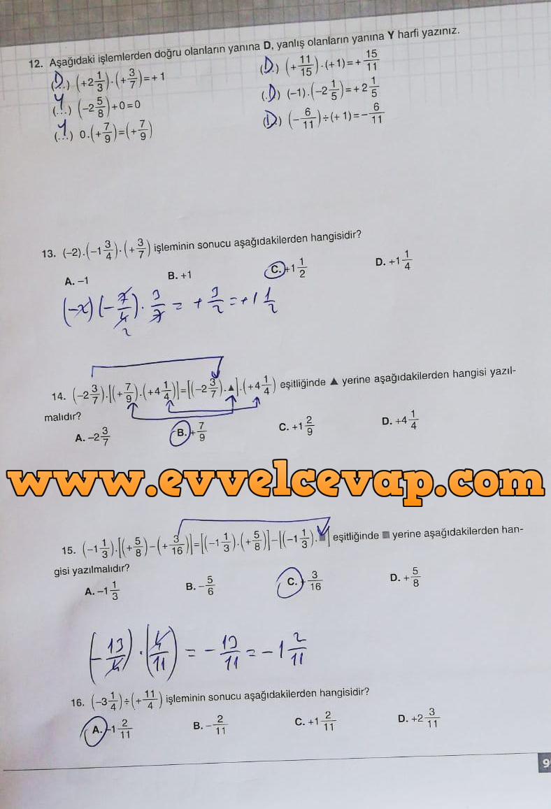 7. Sınıf Matematik Koza Yayınları 99. Sayfa Cevapları 2. Ünite Değerlendirme