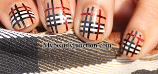 Burberry nail art: Striping tape manicure tutorial for beginners