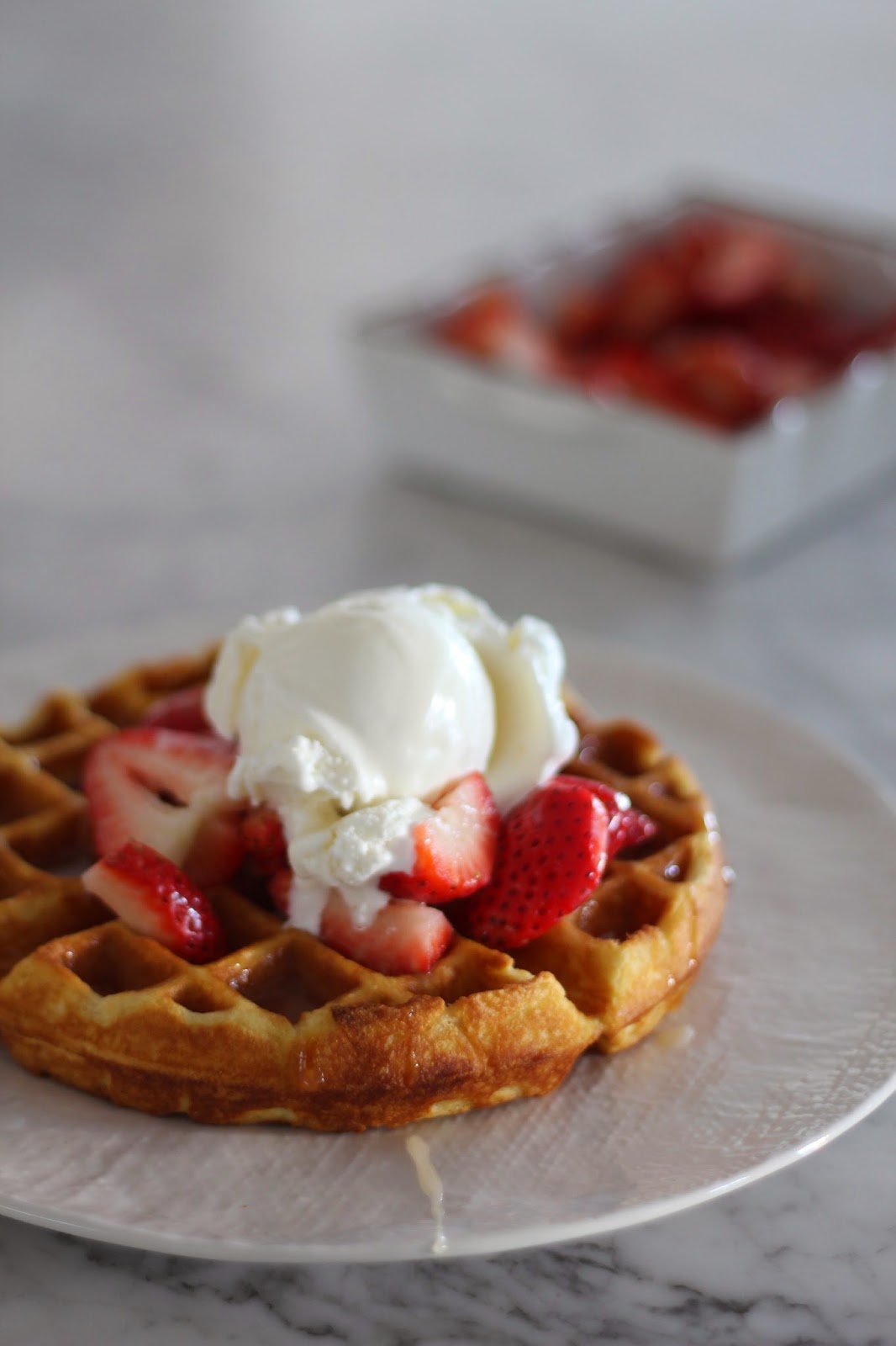 A Bountiful Kitchen Buttermilk Waffles with Berries, Ice Cream and Buttermilk Syrup