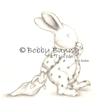 Bobby Bunny Charater Original Black & White Sleepy Bunny Illustration - Copyright Bobby Bunny & Friends By Jennifer Keelan 2007