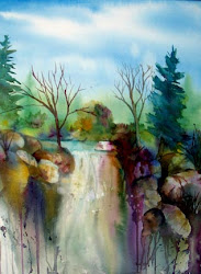 waterfall watercolor painting drawing watercolors waterfalls paintings landscapes trees colors drawings wet marilyn