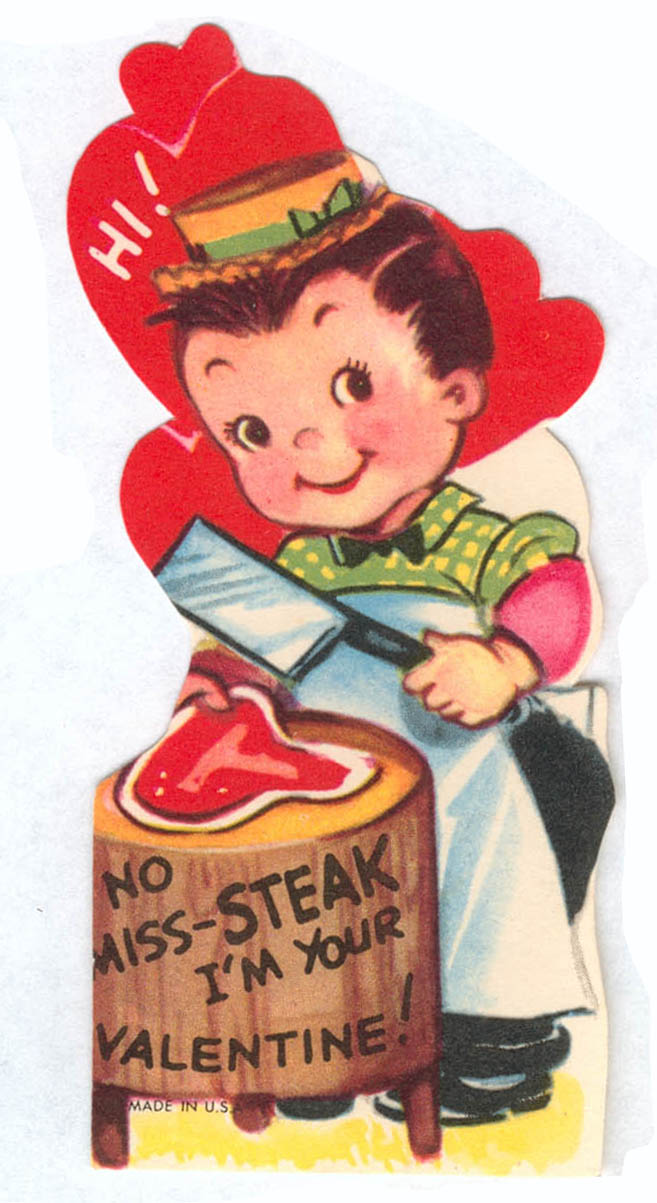 Funny Vintage Valentine Cards: Meat and Weapons ~ vintage 