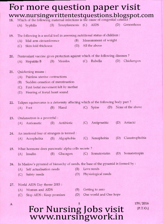 Staff Nurse Recruitment Exam Question Paper- Pdf.
