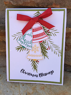 Christmas bells with real red glitter embossing christmas bells card