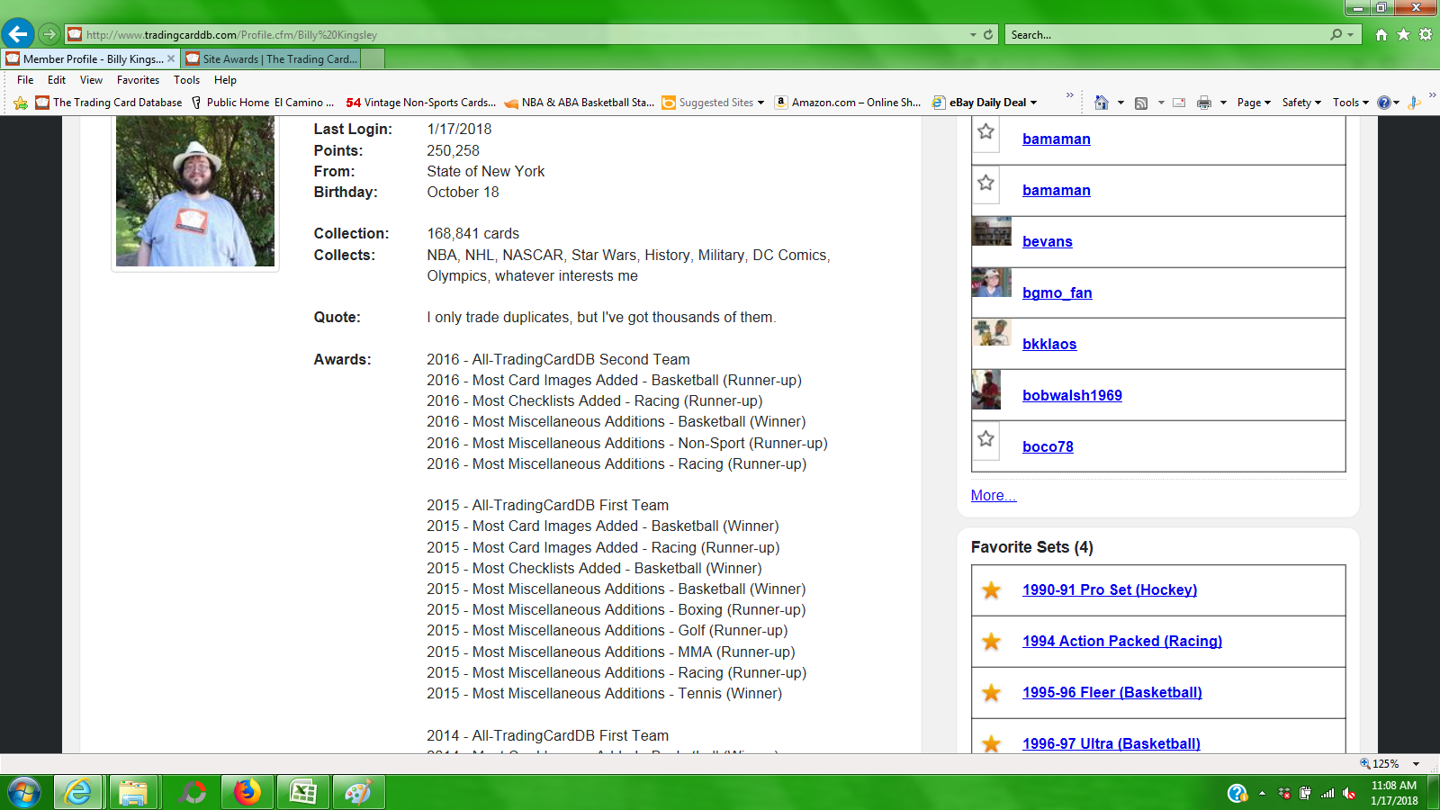 Cardboard History The Trading Card Database Awards...I won!