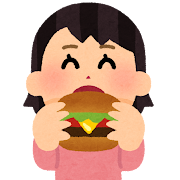 ハンバーガーを食べる人のイラスト（女性）