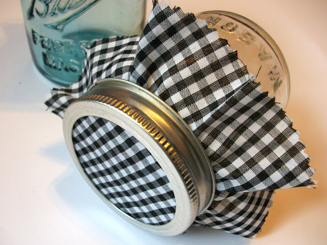 black & white gingham jam jar covers