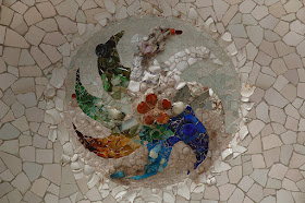Ceiling Mosaic Inside The Chamber of the 100 Columns, Park Guell, Barcelona Spain