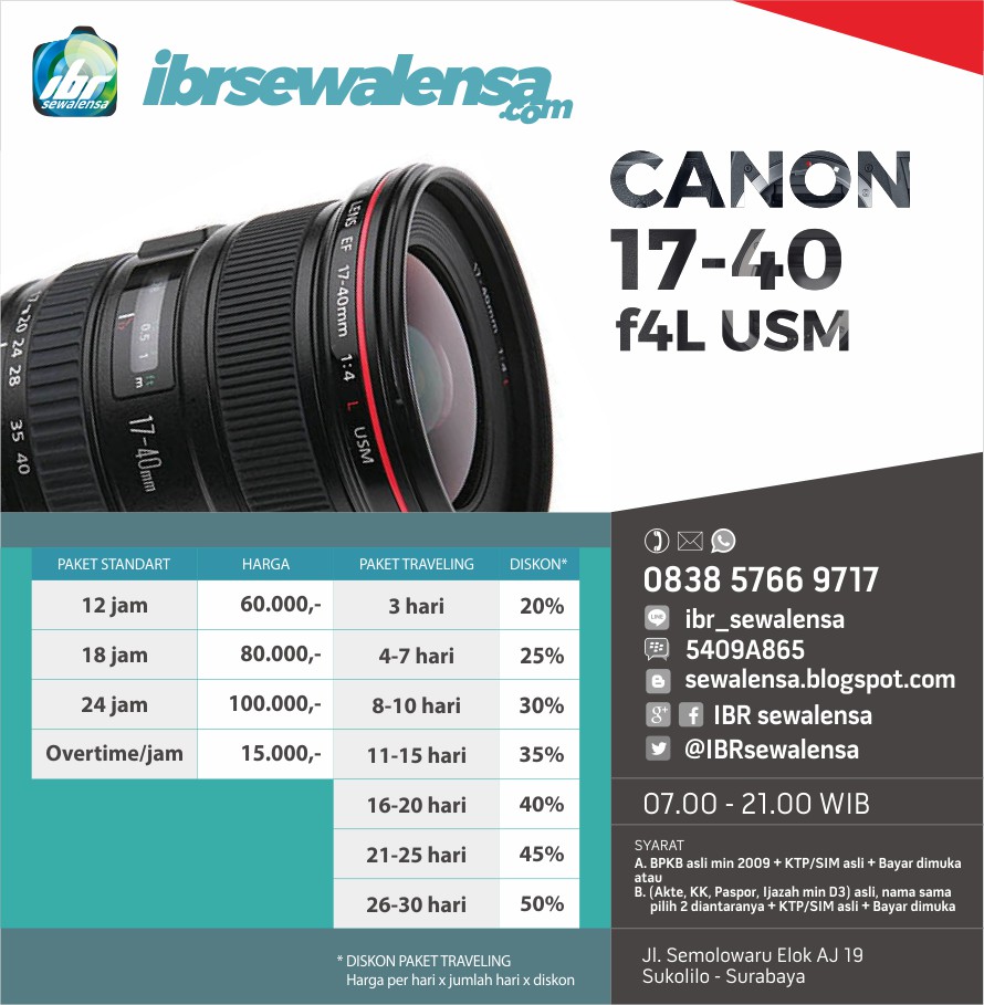 Canon 17-40 mm F 4 L USM Harga Sewa Rental Lensa Kamera