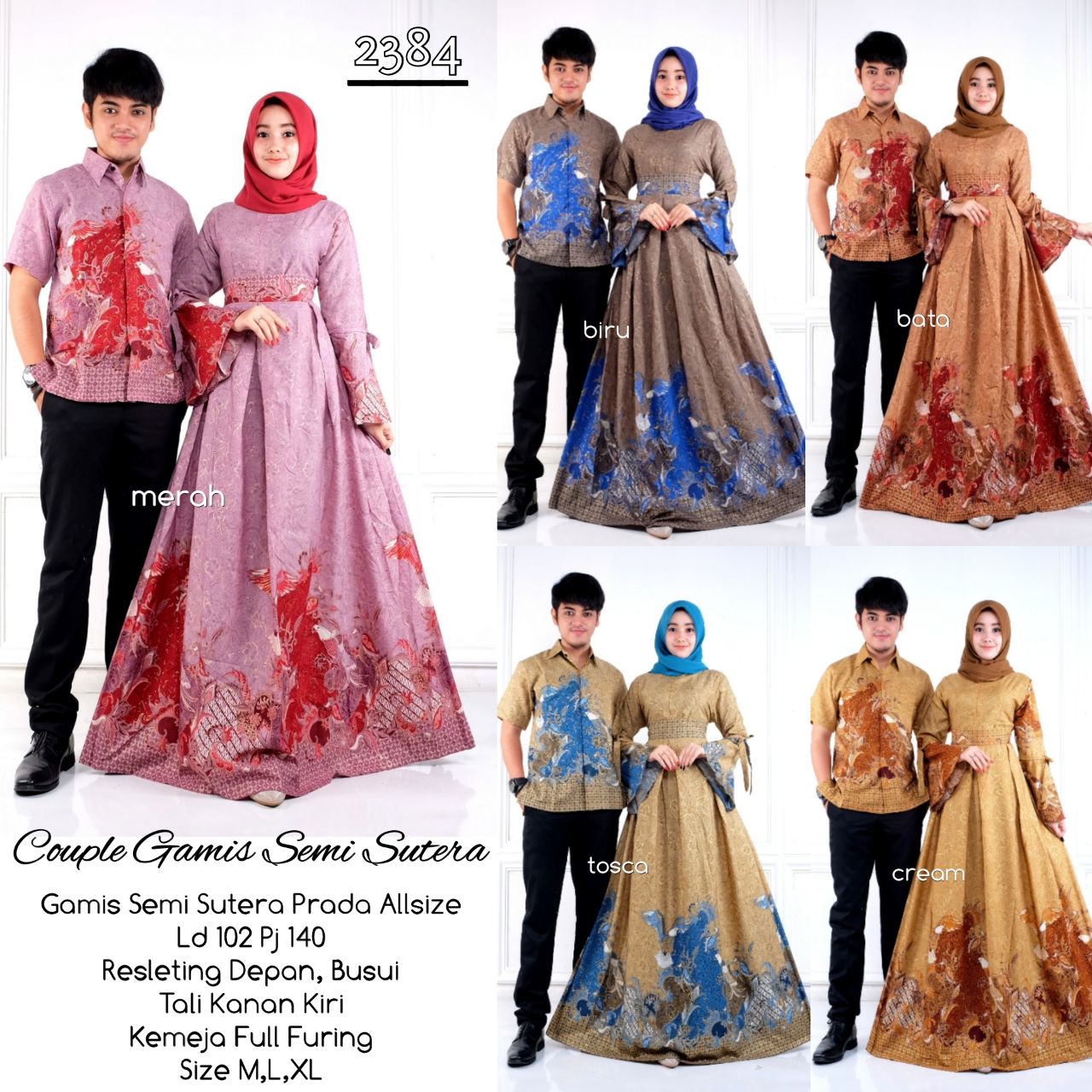 Model Baju Batik Gamis Couple D2384 Semisutera Batik Bagoes Solo