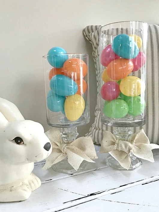Easter Eggs fill a DIY pedestal vase