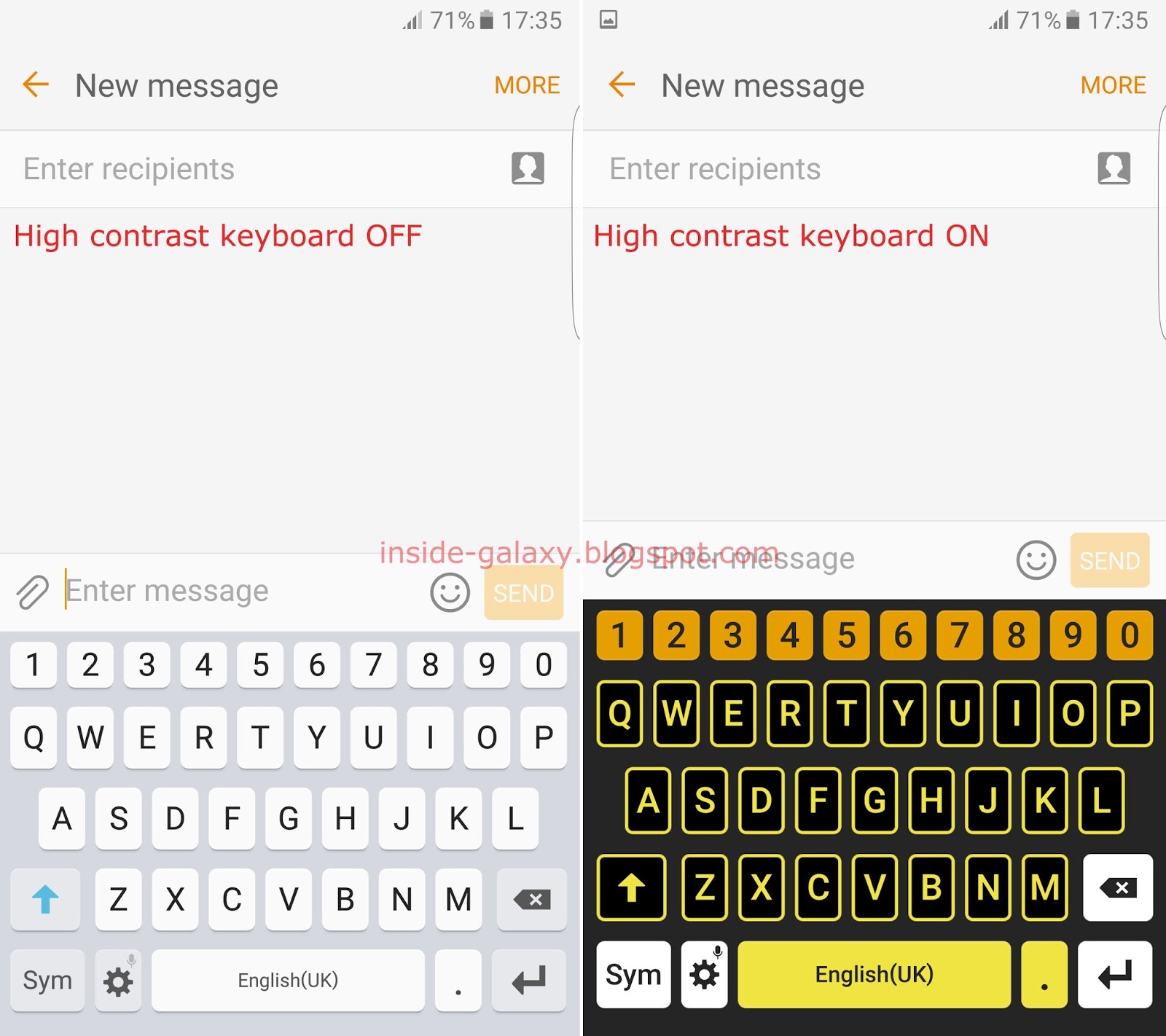 Inside Galaxy: Samsung Galaxy S6 Edge: How to Enable or Disable High Contrast Keyboards Feature in Android 6.0.1 Marshmallow