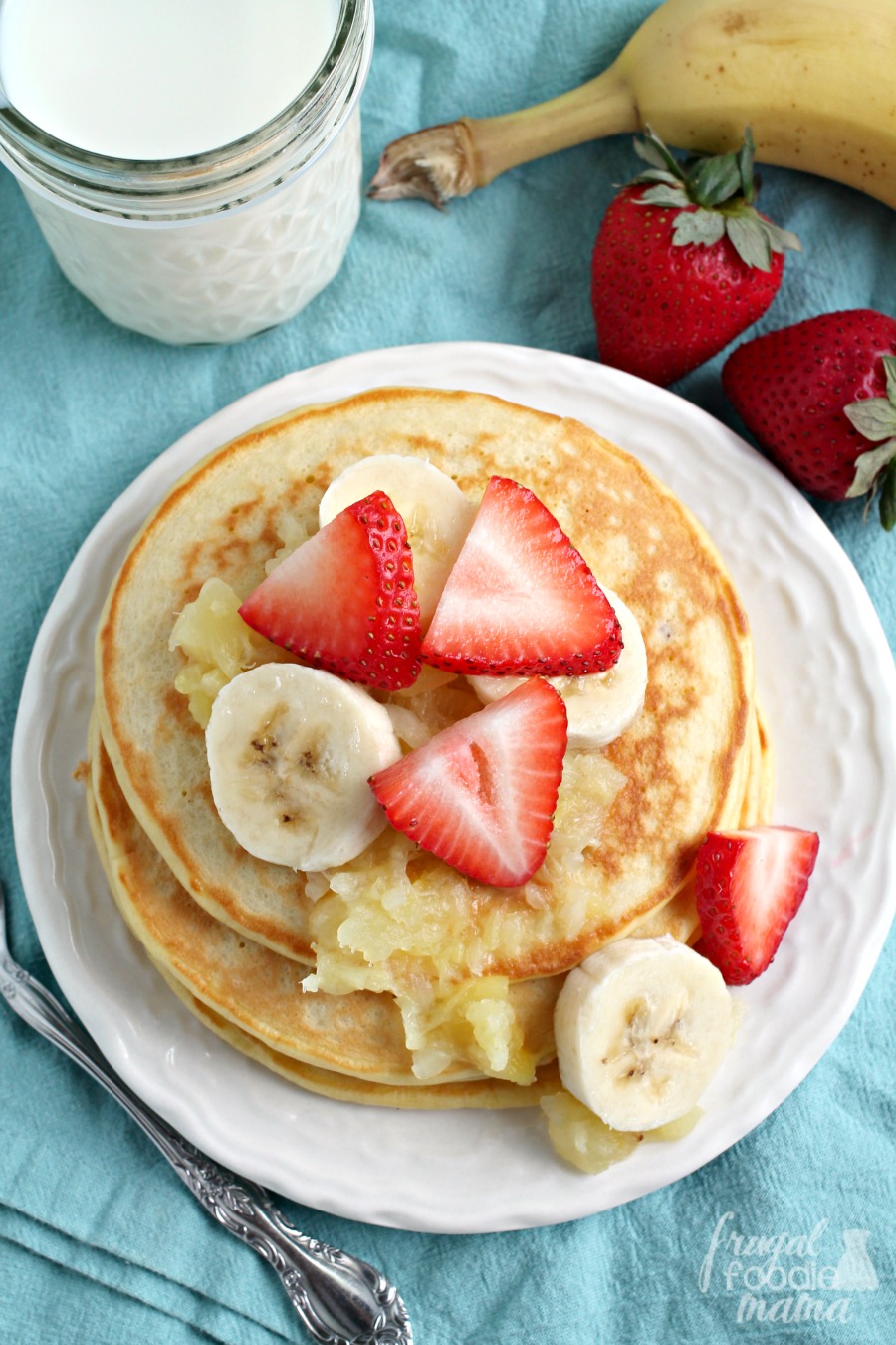 Frugal Foodie Mama Banana Split Greek Yogurt Pancakes