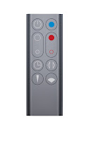 Dyson AM09's Remote Control, magnetized to store on unit. Use Remote to turn fan on/off, adjust temperature, adjust airflow, adjust oscillation, program Sleep Timer