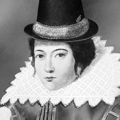 Pocahontas in ruffled collar and hat