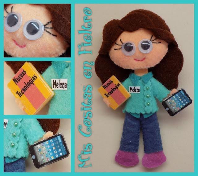 broche de fieltro, broche en fieltro, fieltro broche, broche, fieltro, felt, regalo, pin, Monigota, muñeca de fieltro, felt doll, teacher doll, mestra, maestra, profesora, profesora de fieltro, maestra de fieltro, nuevas tecnologías, informática, informático, tablet