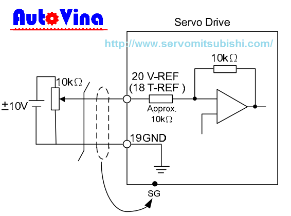Sơ đồ đấu nối Servo ASD-B2 chế độ Speed và Torque Hướng dẫn đấu nối Servo ASD-B2 chế độ Speed và Torque, sơ đồ đấu chiết áp và điều khiển bằng tín hiệu 0~10V