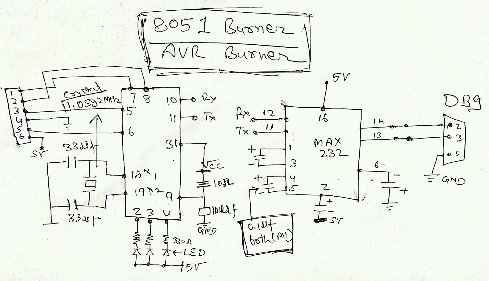 8051 /8025 / AVR BURNER CRICKET KIT: 8051/52 & AVR burner kit circuit